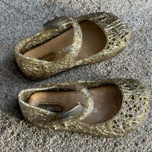 Mini Melissa Gold Sparkle Glitter Compana Jelly Mary Jane Flats Shoes